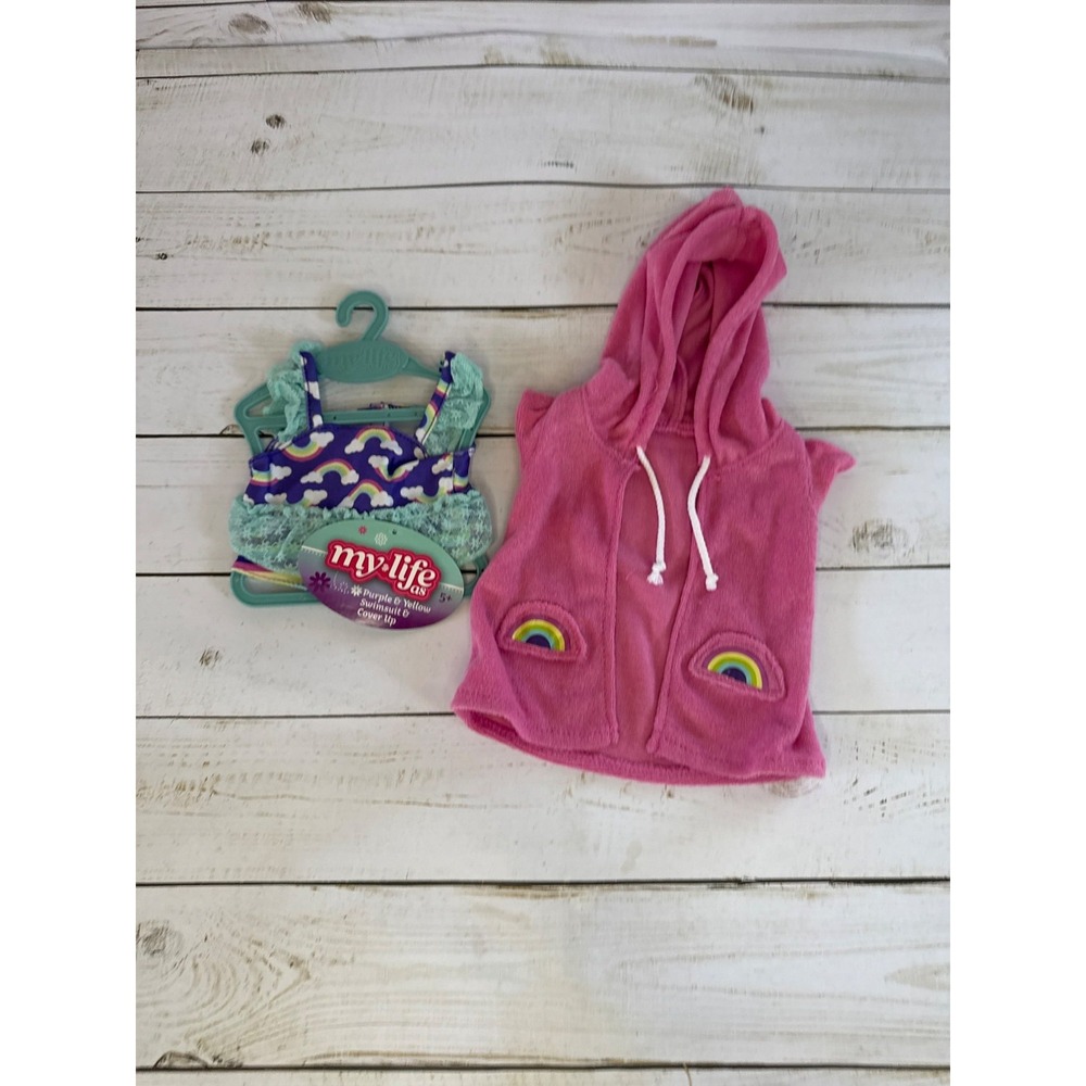 My Life 18"‎ Doll Swimsuit Pink Coverup Purple Rainbow Outfit NWT